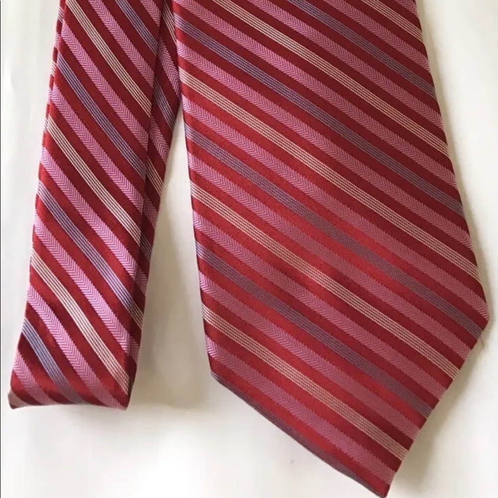 Classic DKNY Donna Karan New York Red Pink Diagonal Stripe Silk Made In USA